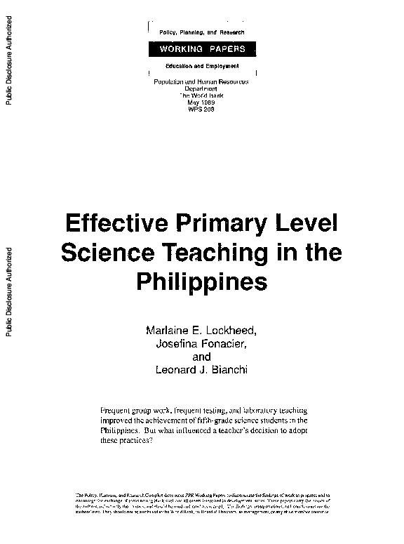 (PDF) Effective primary level science teaching in the Philippines
