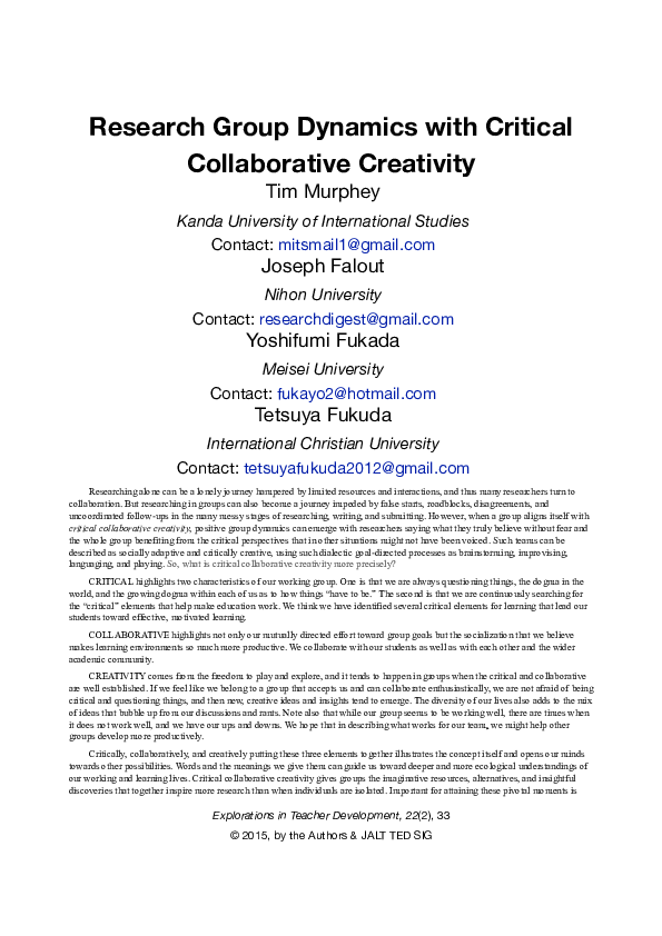(PDF) Research Group Dynamics with Critical Collaborative Creativity