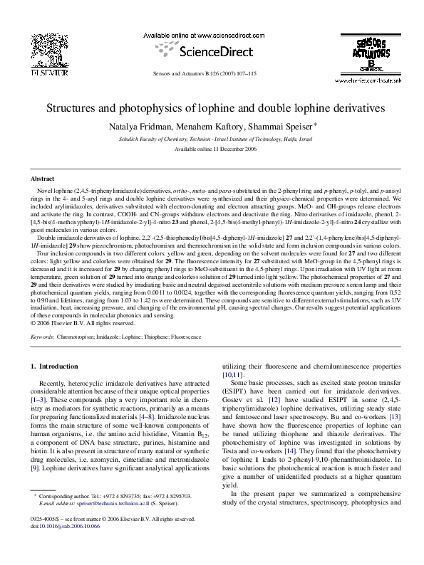(PDF) Structures and photophysics of lophine and double lophine derivatives
