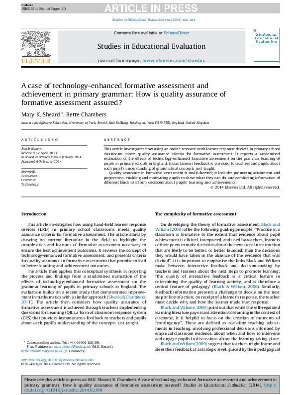 (PDF) A case of technology-enhanced formative assessment and ...