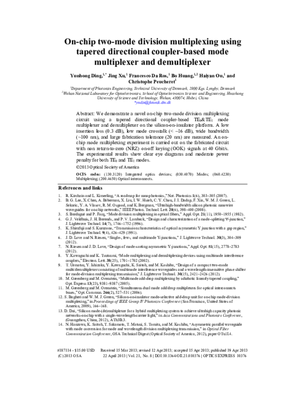 (PDF) Onchip twomode division multiplexing using tapered directional