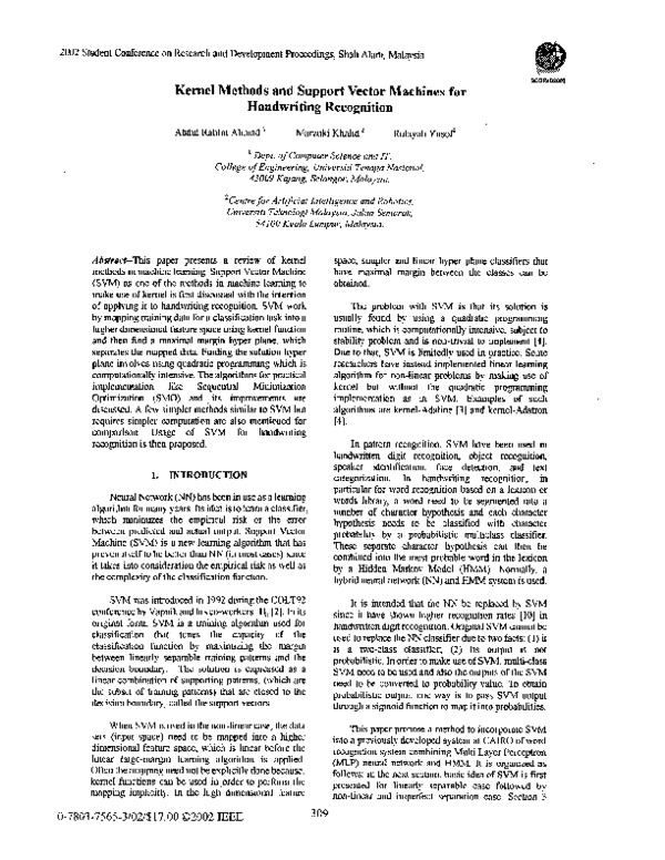 (PDF) Kernel methods and support vector machines for handwriting ...