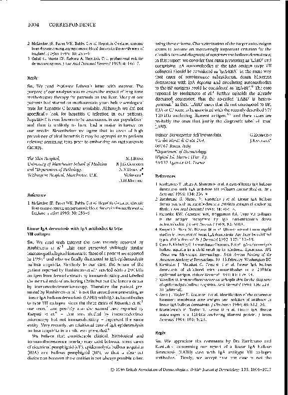 (PDF) Linear IgA dermatosis with IgA antibodies to type VII collagen