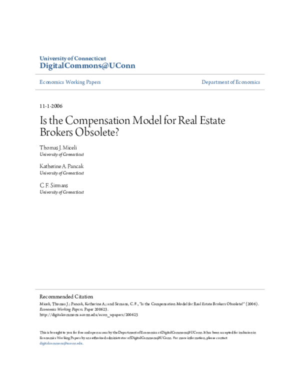 (PDF) Is the Compensation Model for Real Estate Brokers Obsolete? C