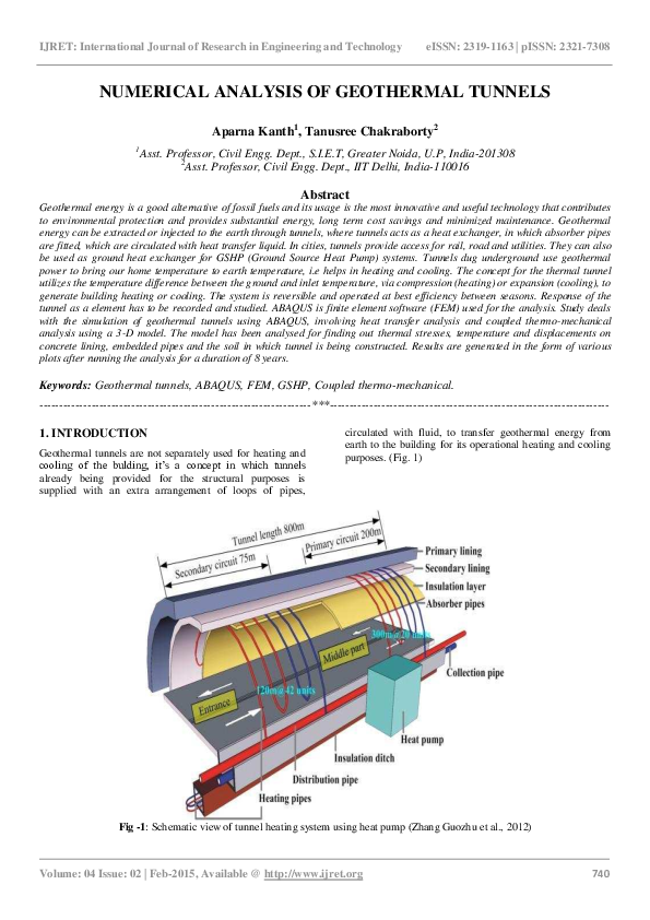 (PDF) NUMERICAL ANALYSIS OF GEOTHERMAL TUNNELS