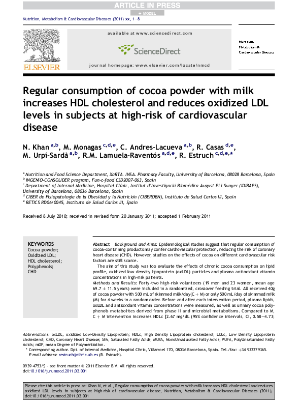 (PDF) Regular consumption of cocoa powder with milk increases HDL