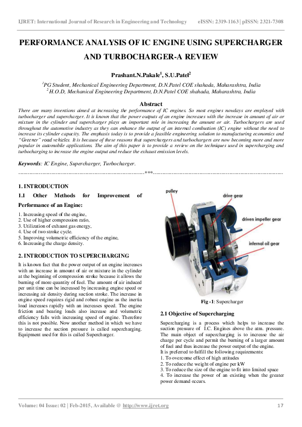(PDF) PERFORMANCE ANALYSIS OF IC ENGINE USING SUPERCHARGER AND