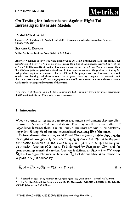 (PDF) On testing for independence against right tail increasing in ...