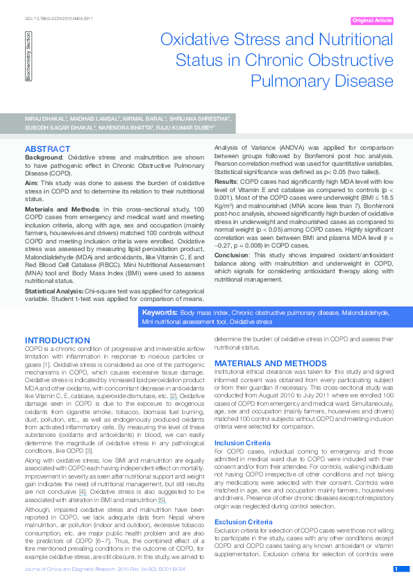 (PDF) Oxidative Stress and Nutritional Status in Chronic Obstructive ...