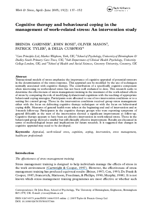 (PDF) Cognitive therapy and behavioural coping in the management of ...