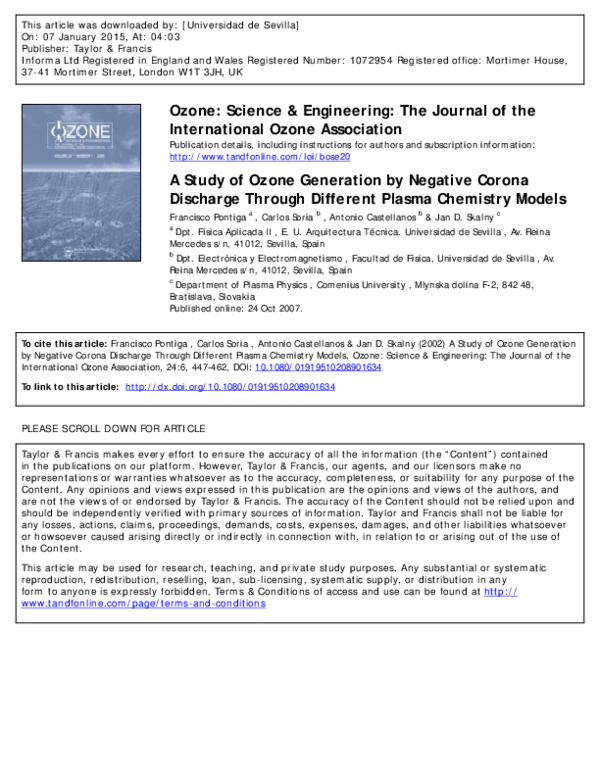 (PDF) A Study of Ozone Generation by Negative Corona Discharge Through ...