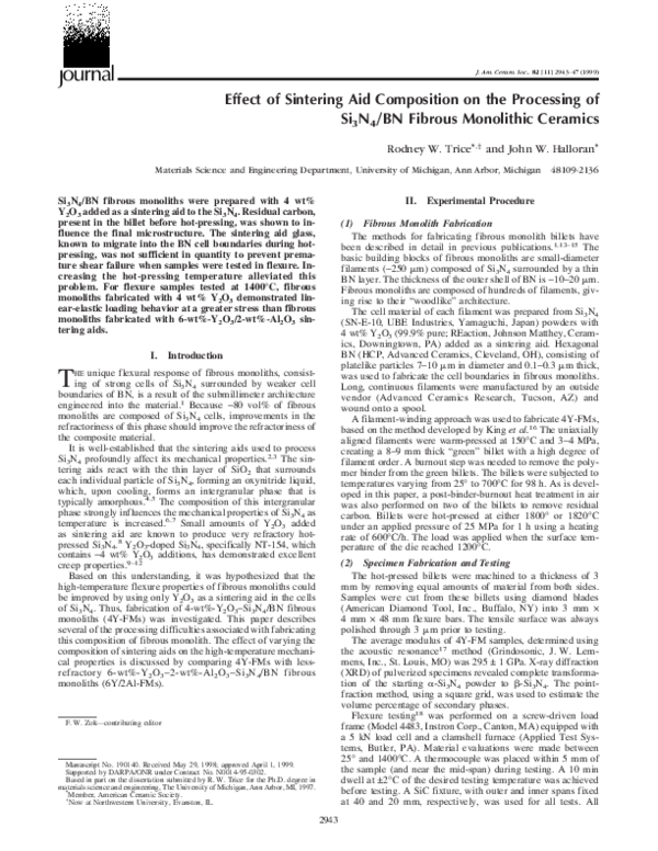 (PDF) Effect of Sintering Aid Composition on the Processing of Si 3 N 4 ...
