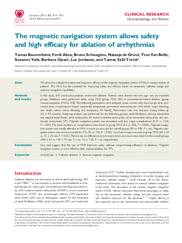 (PDF) The magnetic navigation system allows safety and high efficacy ...