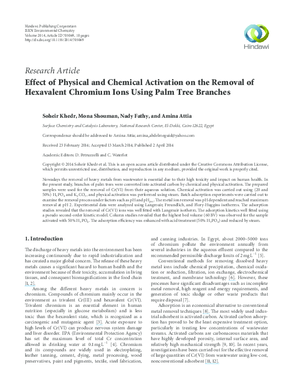 (PDF) Effect of Physical and Chemical Activation on the Removal of ...
