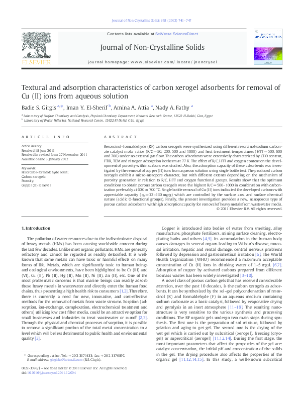 (PDF) Textural and adsorption characteristics of carbon xerogel ...