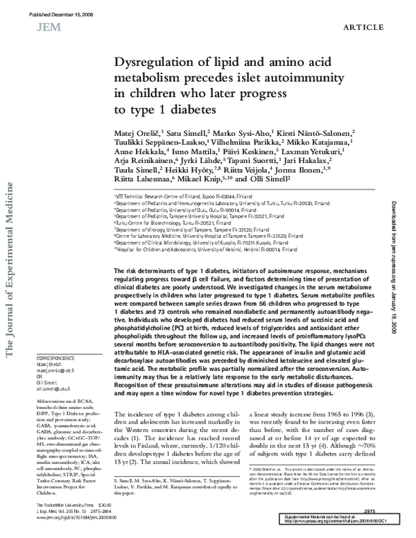 (PDF) Dysregulation of lipid and amino acid metabolism precedes islet ...
