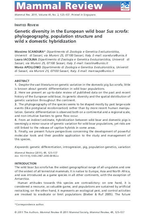 (PDF) Genetic diversity in the European wild boar Sus scrofa ...