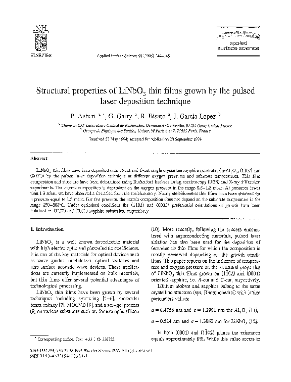 (PDF) Structural properties of LiNbO3 thin films grown by the pulsed ...