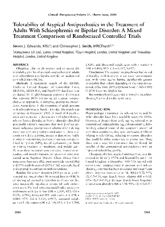 (PDF) Tolerability of atypical antipsychotics in the treatment of ...
