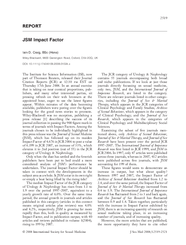(PDF) JSM Impact Factor | Iain Craig - Academia.edu
