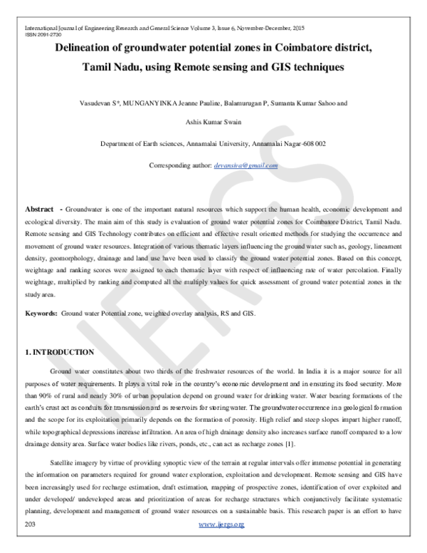 (PDF) Delineation of groundwater potential zones in Coimbatore district
