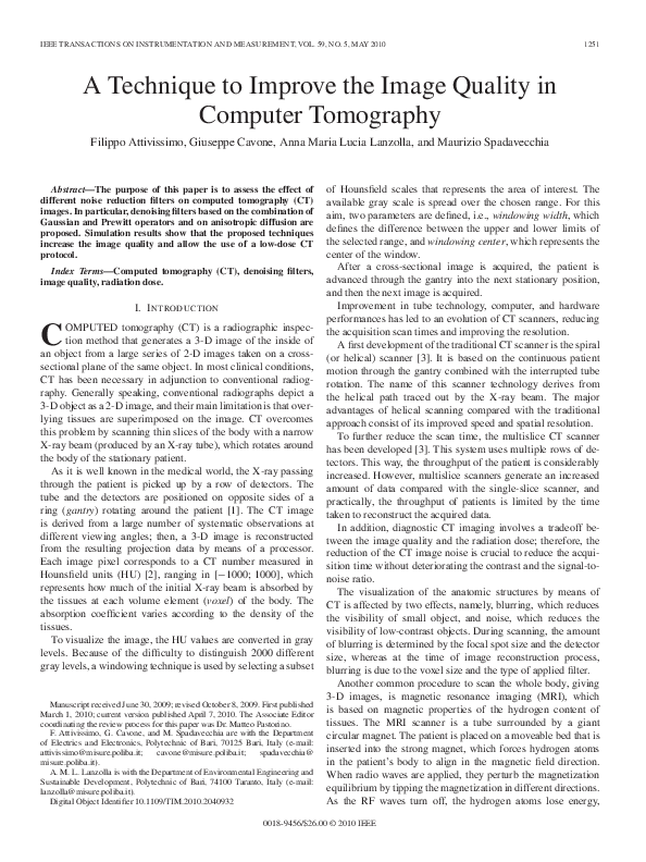(PDF) A Technique to Improve the Image Quality in Computer Tomography