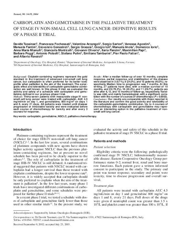 (PDF) Carboplatin and gemcitabine in the palliative treatment of stage ...