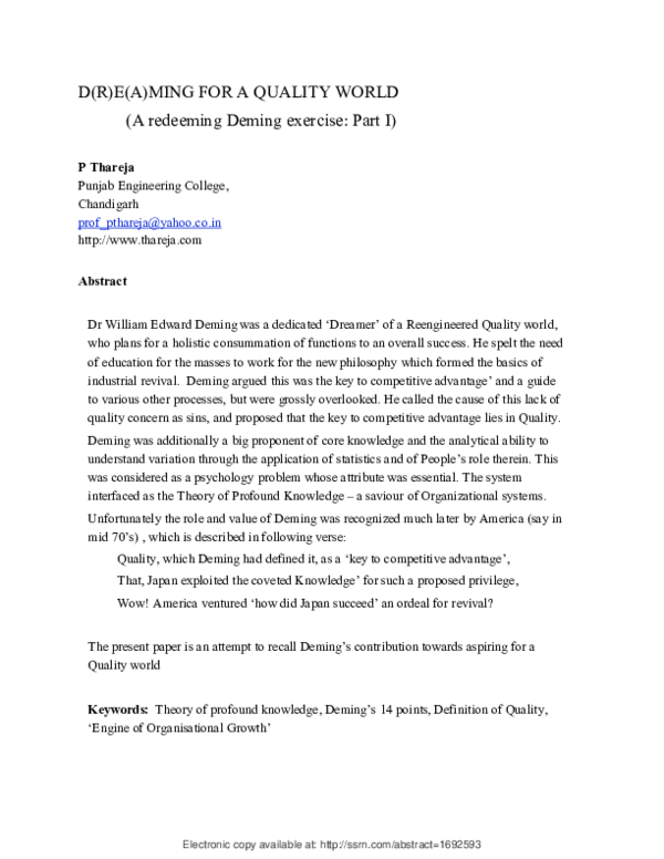 (PDF) D(R)E(A)Ming for a Quality World (a Redeeming Deming Exercise ...