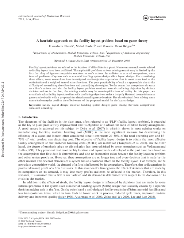 (PDF) A heuristic approach on the facility layout problem based on game ...