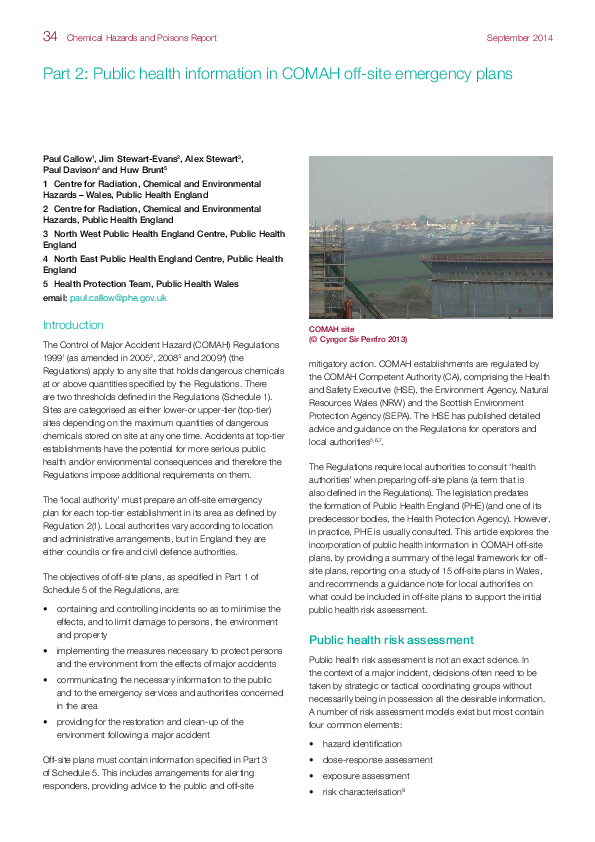 (PDF) Public health information in COMAH off-site emergency plans ...