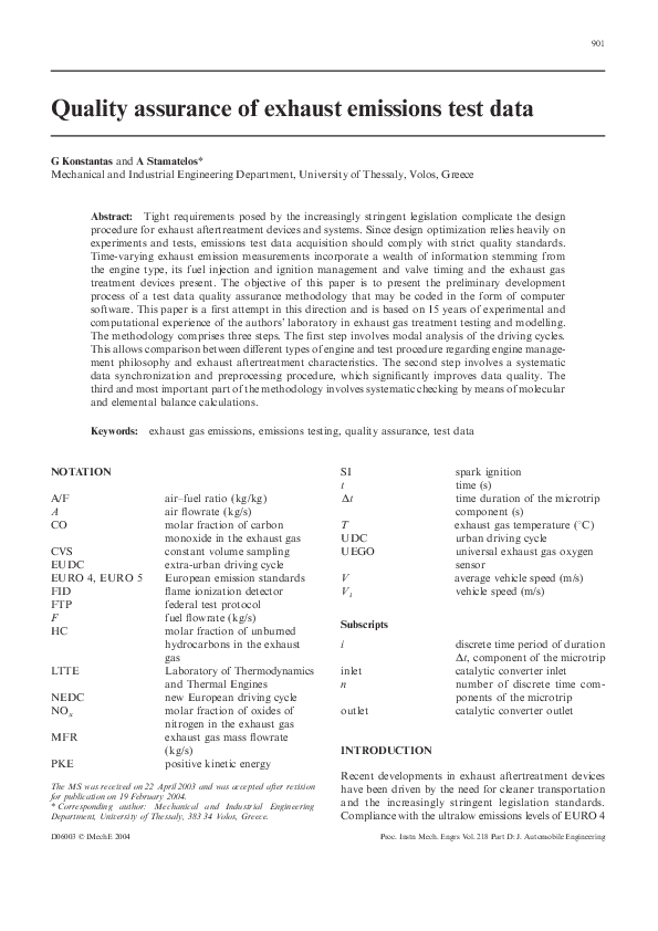 (PDF) Quality assurance of exhaust emissions test data