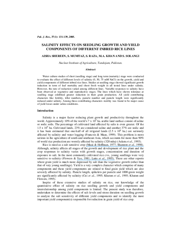 (PDF) Salinity effects on seedling growth and yield components of ...