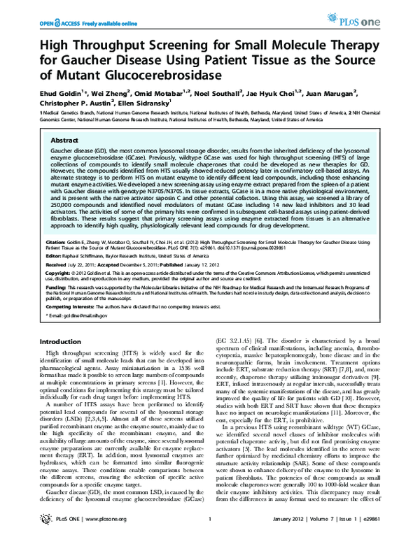 (PDF) High Throughput Screening for Small Molecule Therapy for Gaucher ...