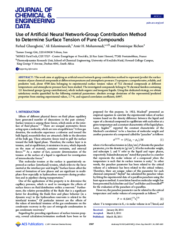 (PDF) Use of Artificial Neural Network-Group Contribution Method to ...