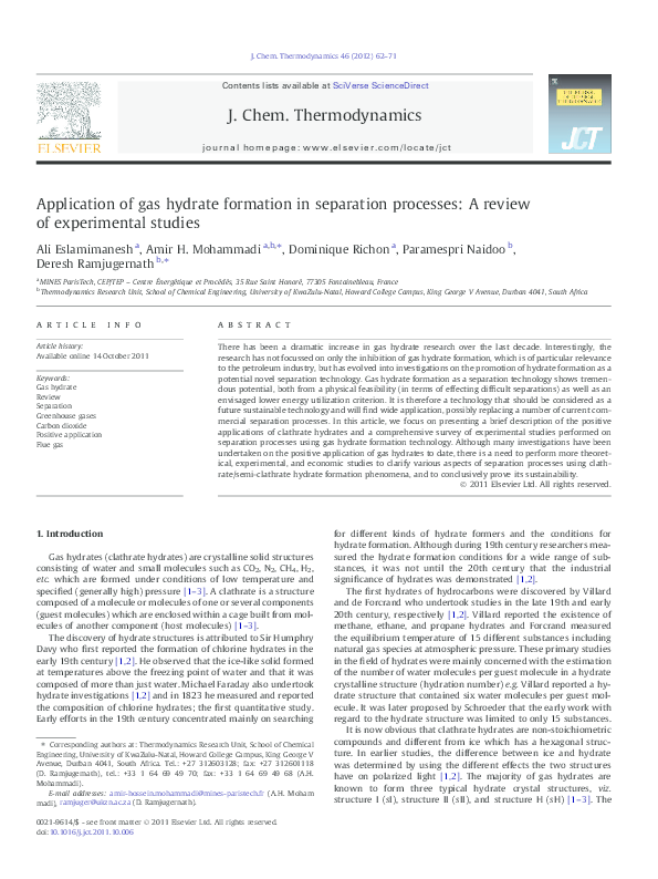 (PDF) Application of gas hydrate formation in separation processes: A ...