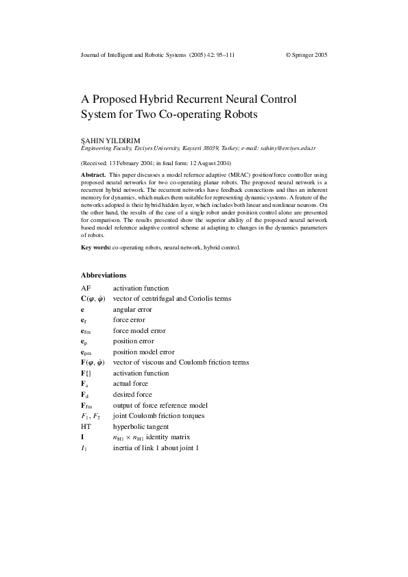(PDF) A Proposed Hybrid Recurrent Neural Control System for Two Co ...