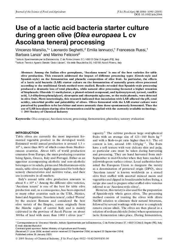 (PDF) Use of a lactic acid bacteria starter culture during green olive ...