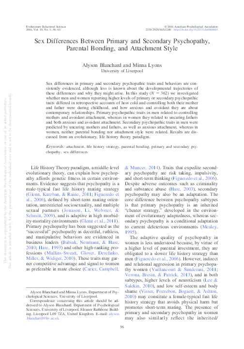 (PDF) Sex Differences Between Primary and Secondary Psychopathy ...