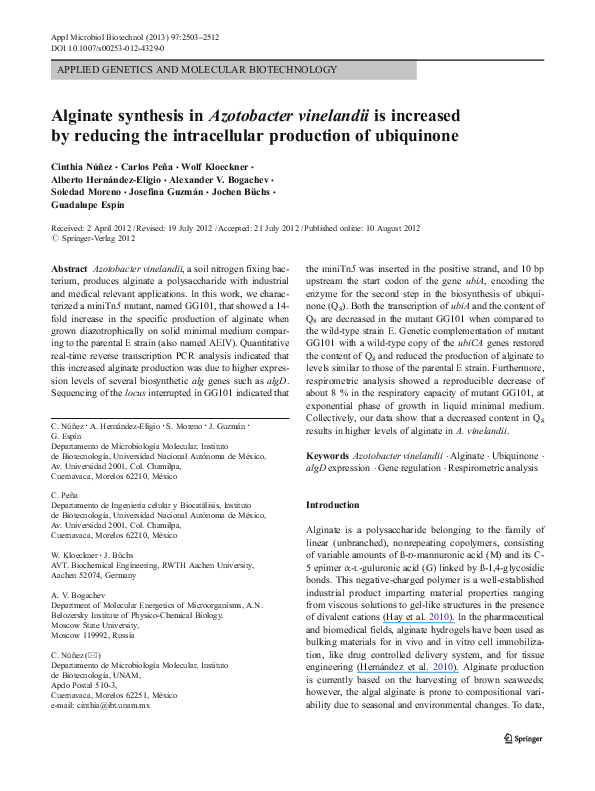 (PDF) Alginate synthesis in Azotobacter vinelandii is increased by ...