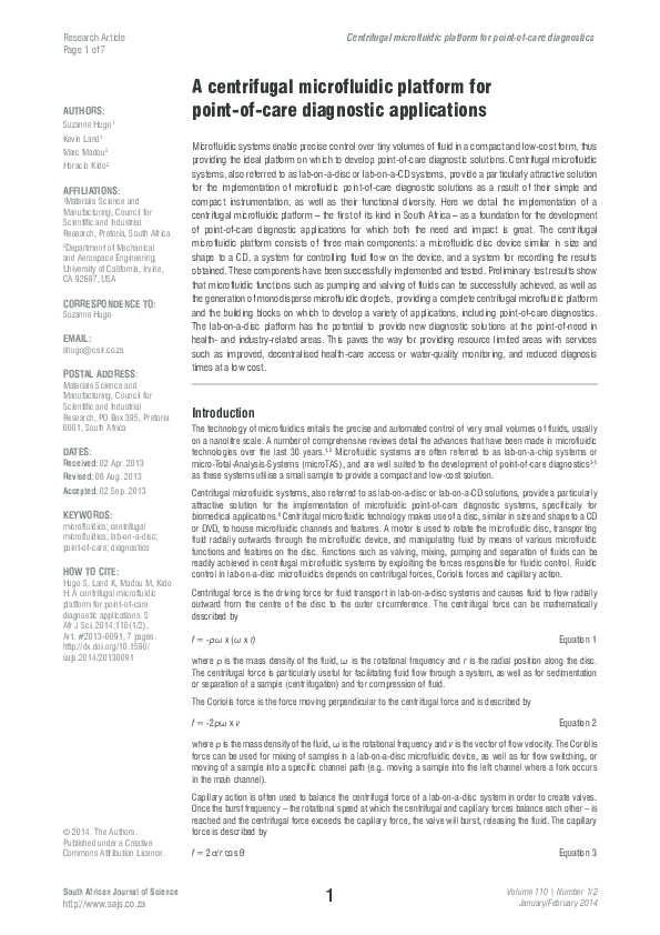 (PDF) A centrifugal microfluidic platform for point-of-care diagnostic ...