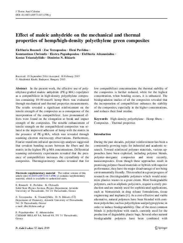 (PDF) Effect of maleic anhydride on the mechanical and thermal ...