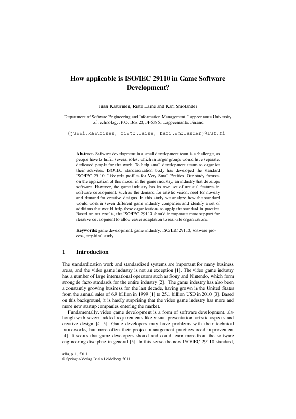 (PDF) How Applicable Is ISO/IEC 29110 in Game Software Development?