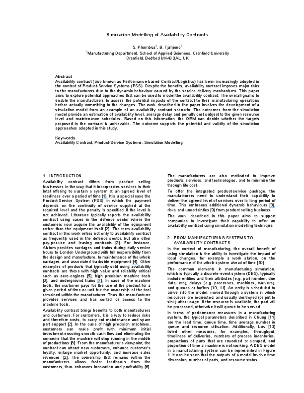 (PDF) Simulation Modelling of Availability Contracts