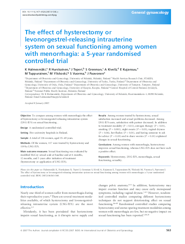 (PDF) The effect of hysterectomy or levonorgestrel-releasing ...