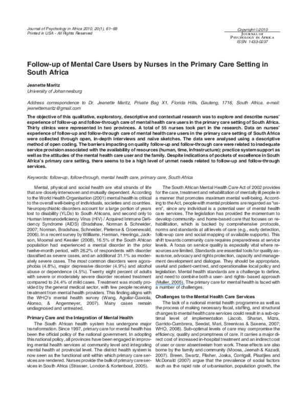 (PDF) Follow-up of Mental Care Users by Nurses in the Primary Care ...