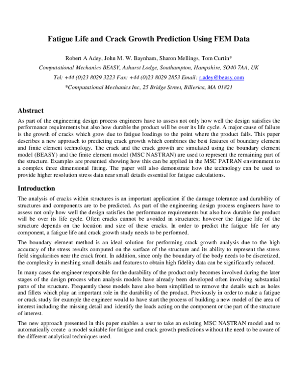 (PDF) Fatigue Life and Crack Growth Prediction Using FEM Data