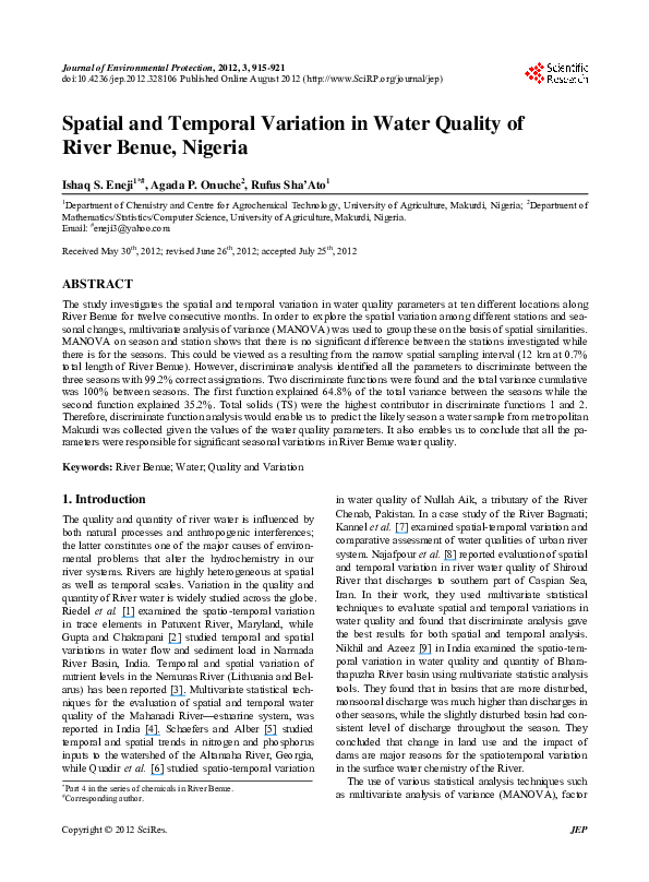 (PDF) Spatial and Temporal Variation in Water Quality of River Benue ...