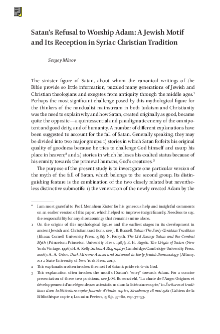 “Satan’s Refusal to Worship Adam: A Jewish Motif and Its Reception in ...