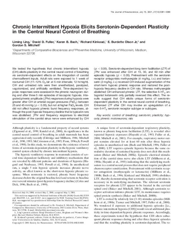 (PDF) Chronic intermittent hypoxia elicits serotonin-dependent ...