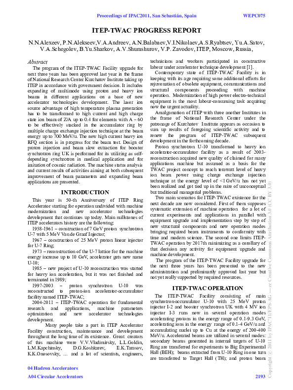 (PDF) ITEP-TWAC PROGRESS REPORT